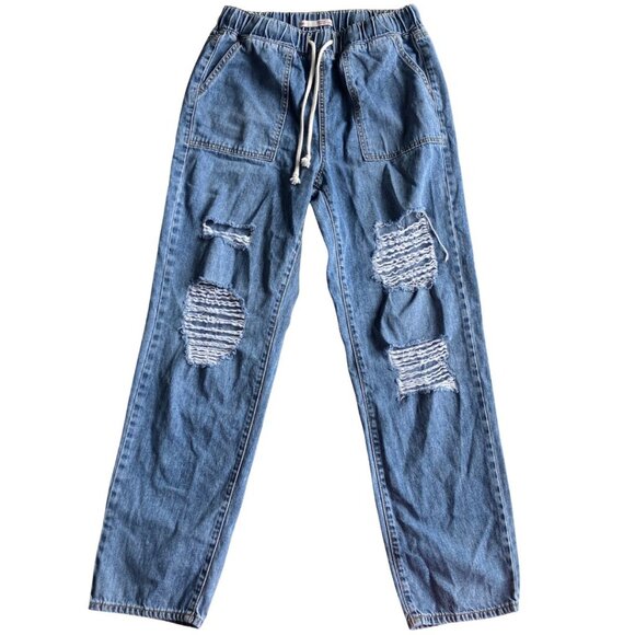 Retro So Jeans Super High Rise Jogger Medium Wash Distressed Jeans Size 7/28W - Picture 1 of 5